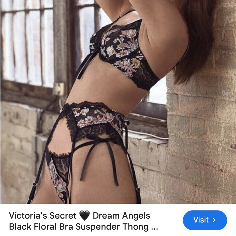 Victoria's Secret Luxe Dream Angels Spring 2020 Black Floral Lace Lingerie Set